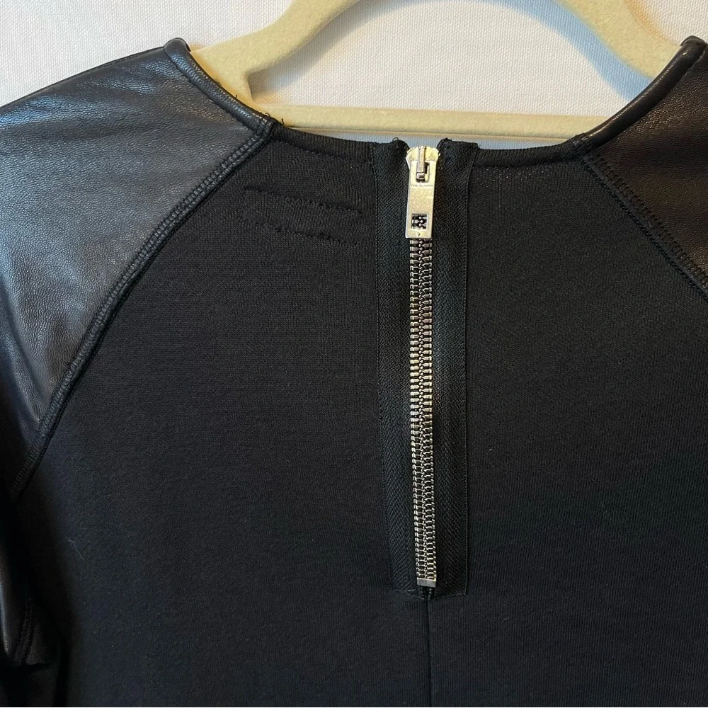 Rag and Bone Lamb leather sweatshirt XXS Black Flowers Womens Crewneck Pullover - Picture 8 of 9